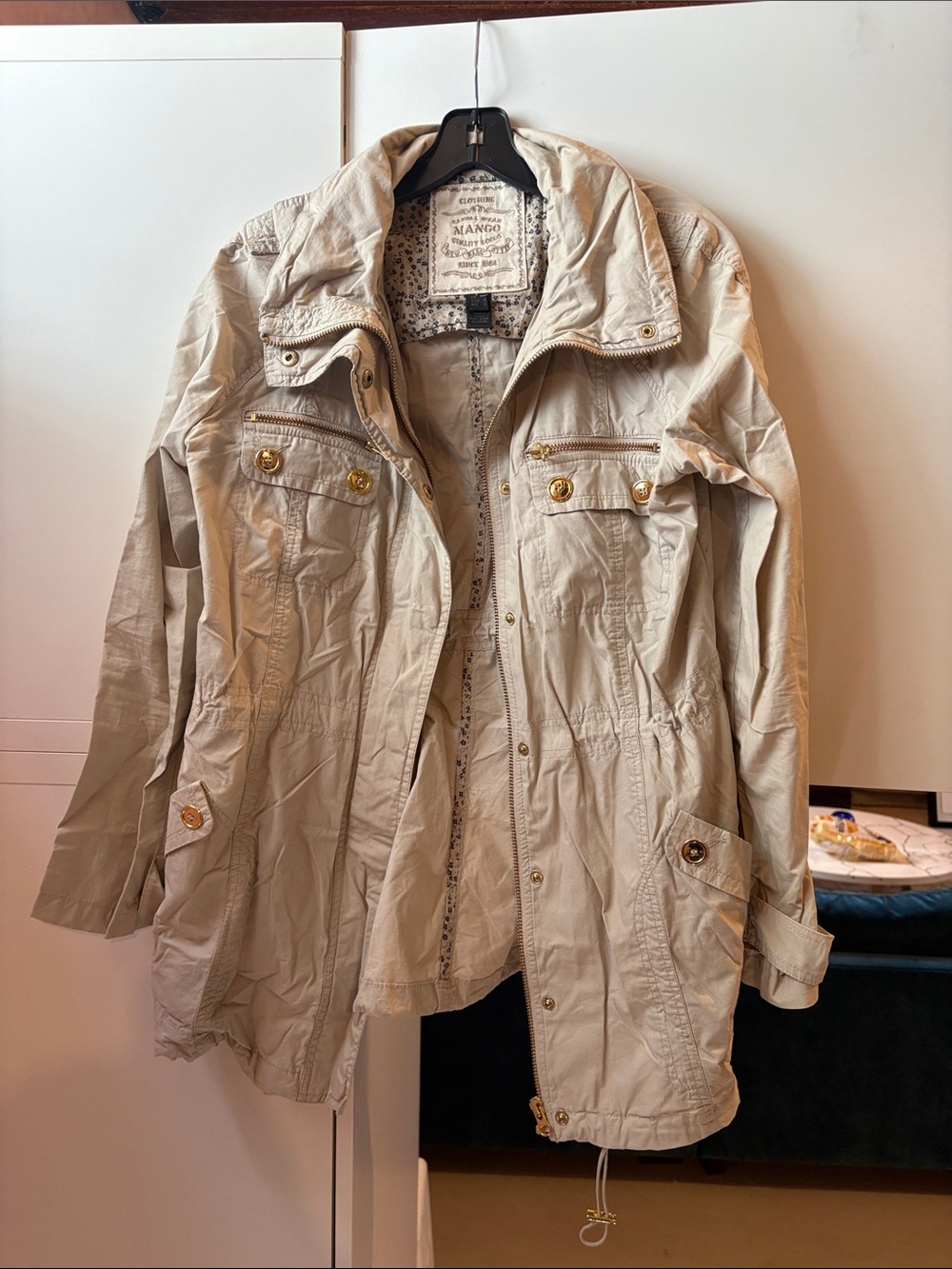 Mango Beige Utility Jacket with Gold-Tone Buttons